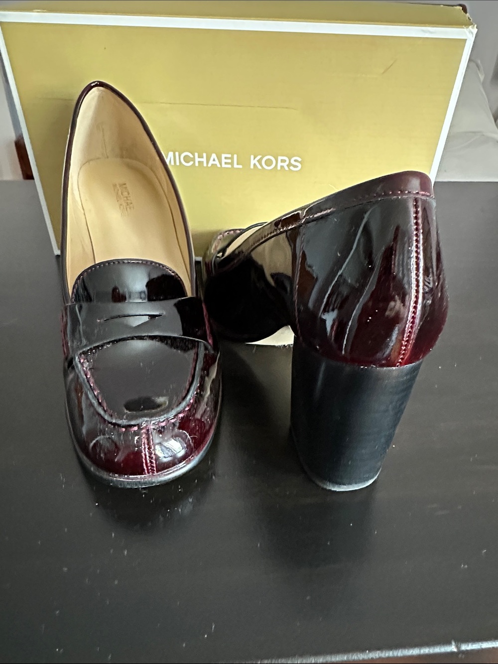 Michael Kors Women's Wine Patent Leather Block Heel Loafers
